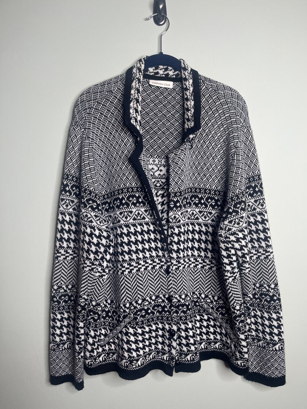 Coldwater Creek Wool Blend Button Sweater 2X Plus Black White